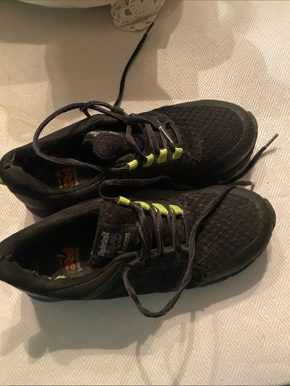 Timberland steel tip Sneakers with Neon Yellow Eyelets and Purple Heel